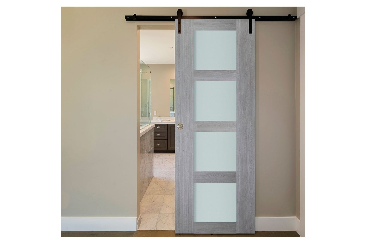 Nova Italia Vetro 4 Lite Light Grey Laminate Interior Door